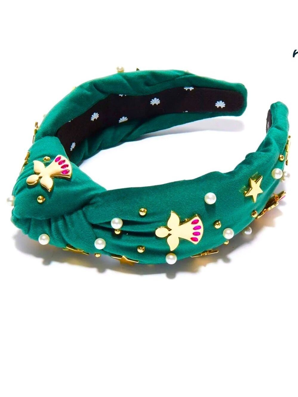 Lele Sadoughi Forest Green Angel Bell Embellished Knotted Headband NWT Authentic